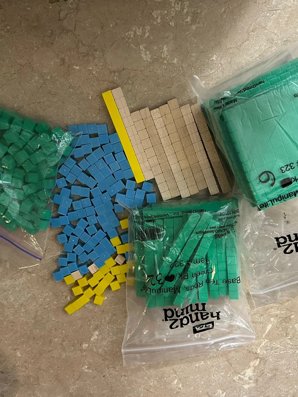 Educational Counting Blocks Set in Green, Blue, Yellow